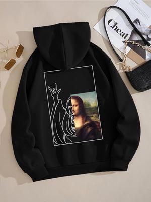 Mona Lisa Told You I Love You Hoodie Women's Loose Autumn Hoody Simple Fleece Sweatshirt Street Crewneck Pullover Tops Women
