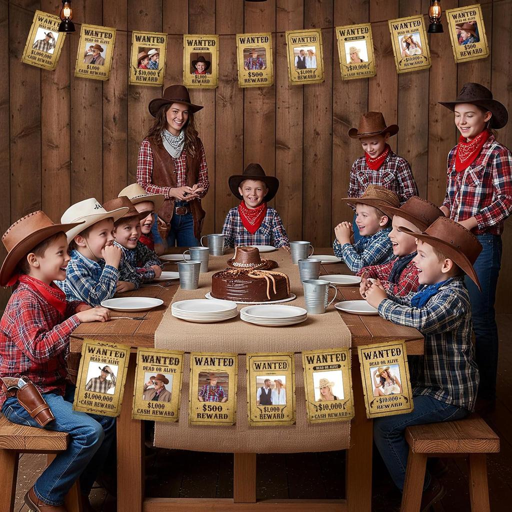 Gueevin 36 Pcs Western Wanted Photo Cutout Signs Cowboy Cowgirl Wanted Picture Cut Outs for Birthday Halloween Western Themed Party Supplies