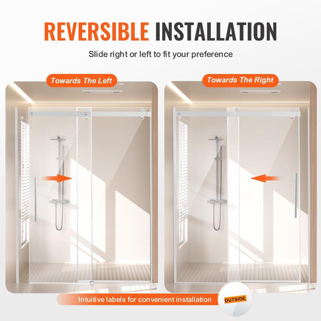Frameless Shower Door 58-59" x 75" SGCC Tempered Glass 5/16" Chrome