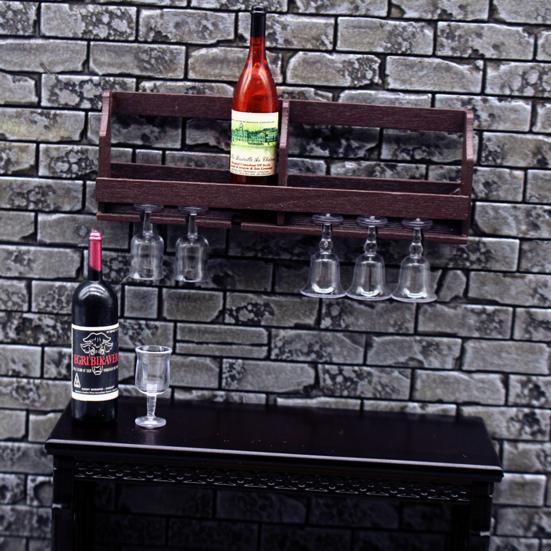 Mini Wine Rack Set Miniature Wall Mounted Wine Rack with Bottles Wine Glasses Doll Mansion Furniture for Kitchen Doll Bar Decor