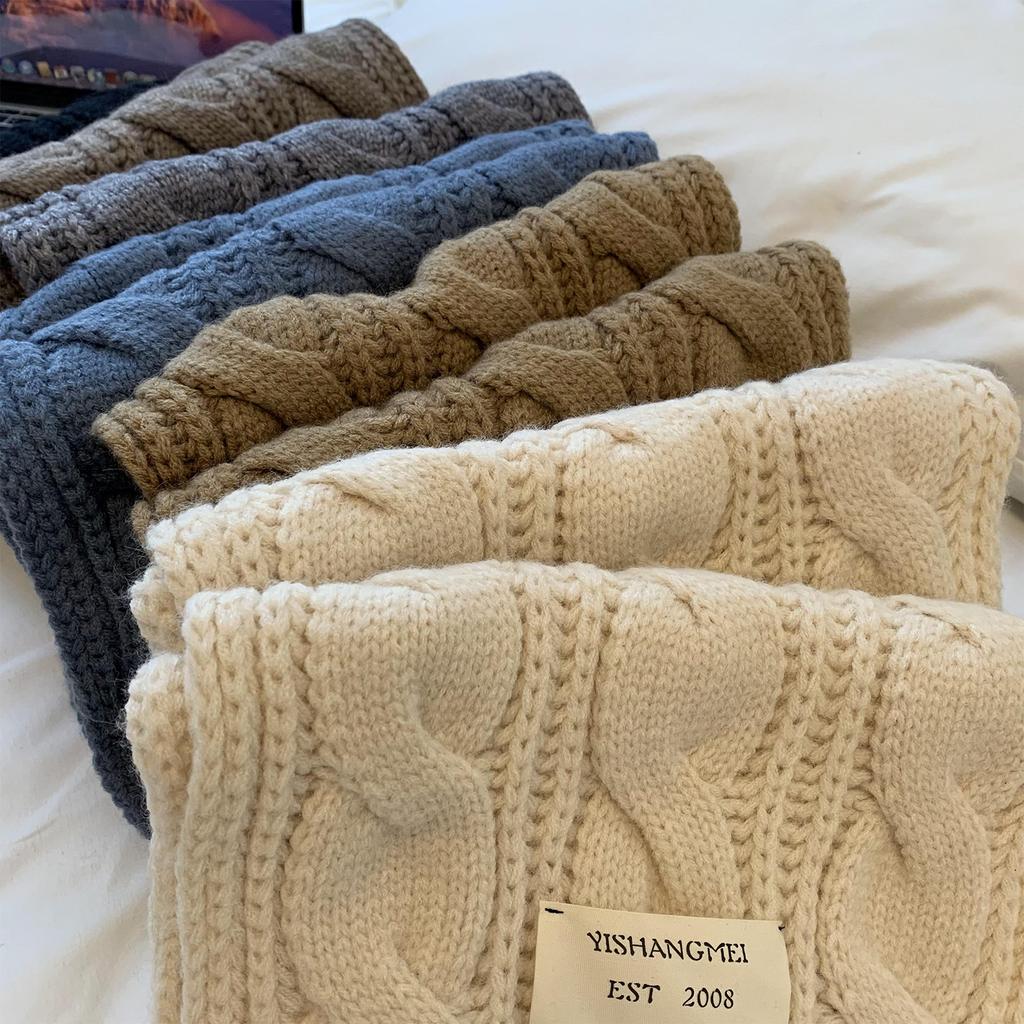 Scarf Women's Winter Korean Version Advanced Fried Dough Twists Knitted Coarse Wool Long Neck Neck Warming and Thickening