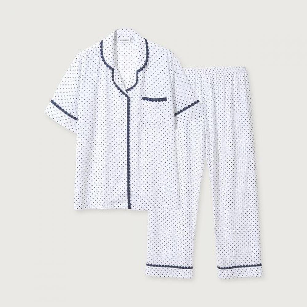 Lunaluz Women S Rayon Dot Short Sleeve 9 Part pajamaS Set Ivory/free