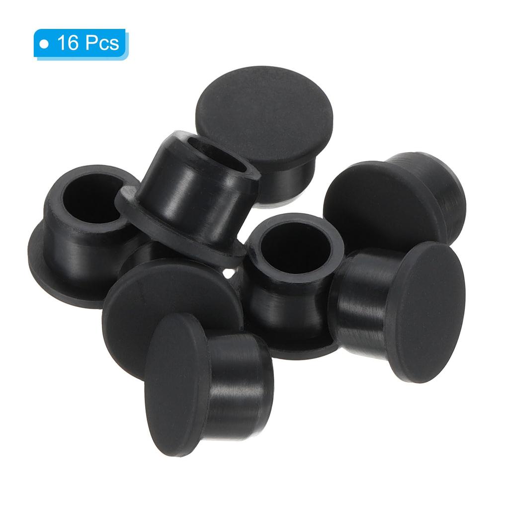 PATIKIL 16pcs 14mm Diameter Rubber Hole Plug 13-14mm Silicone Rubber Round Hole Stopper for Hole Black