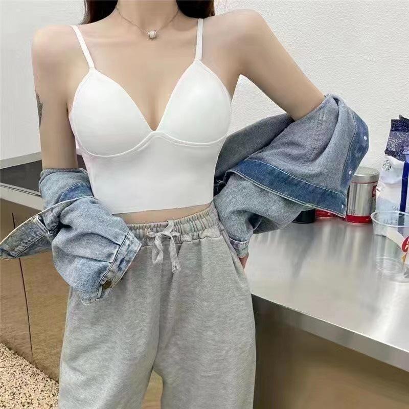 Ice Silk Camisole with Built-in Padded Cups and Elegant Back Design