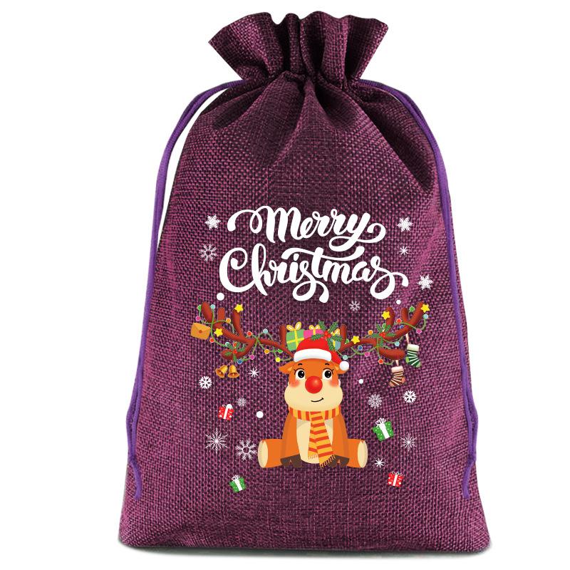 8pcs Christmas Linen Drawstring Bags for Children Christmas Apple Bags Christmas Eve Drawstring Gift Bags