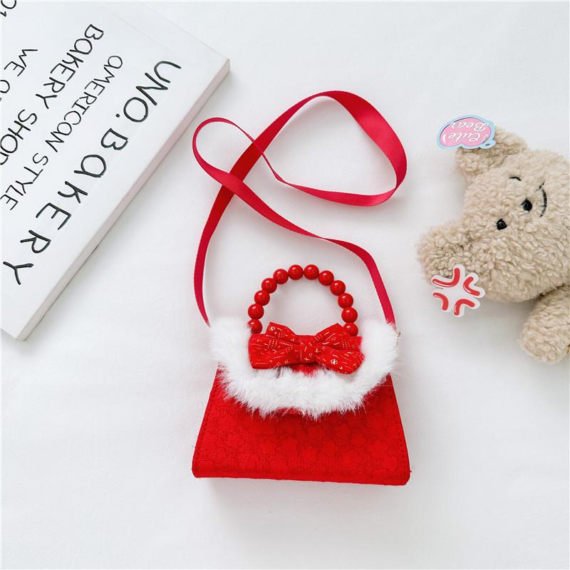 Cute Red Princess Style Children's Coin Bag With Charming Bow And Cartoon Design