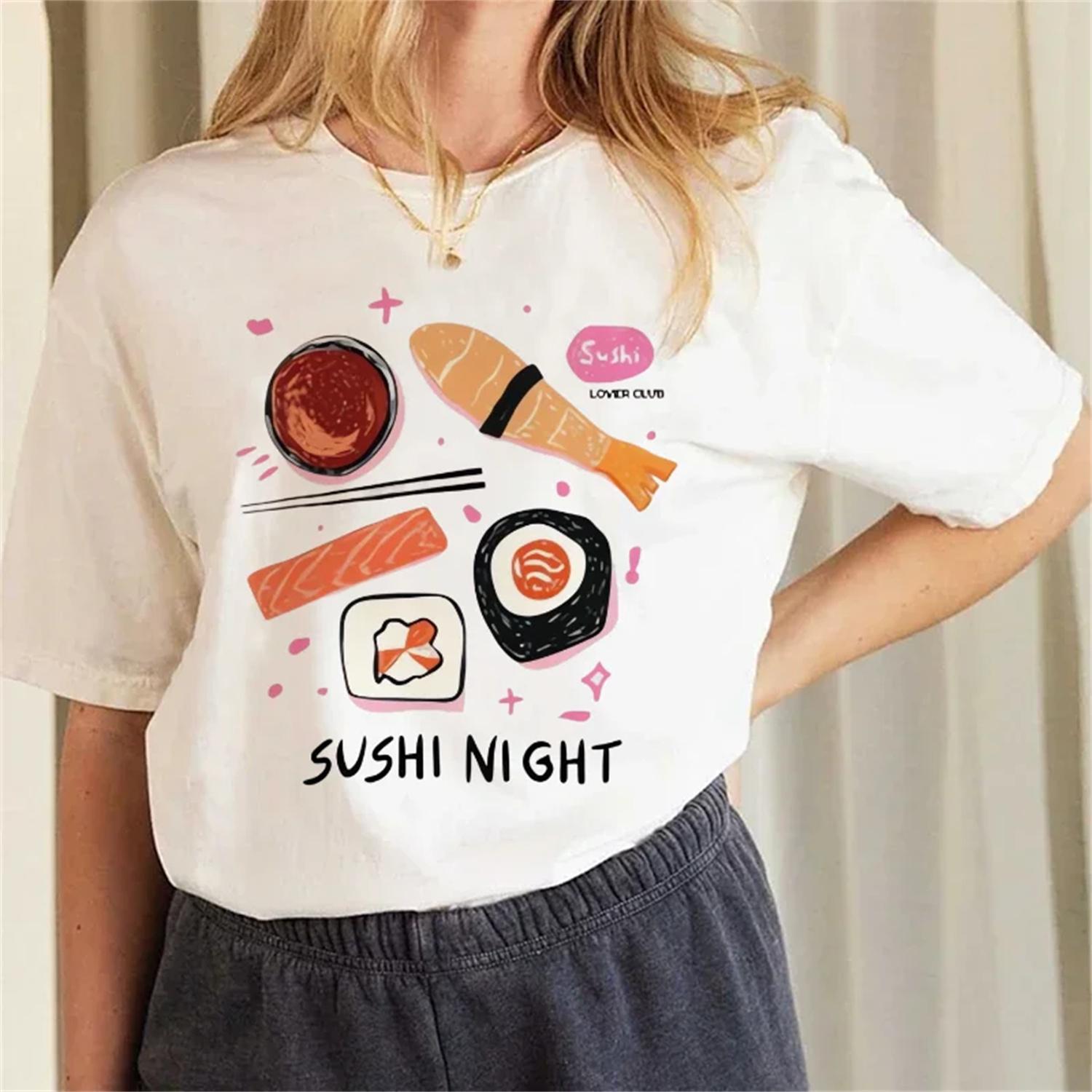 

T-Shirt Short Sleeved Women s Seafood Sushi Printed Cartoon Summer Printed Clothes Women s Casual Style Top Travel T-Shirt XXXXXL