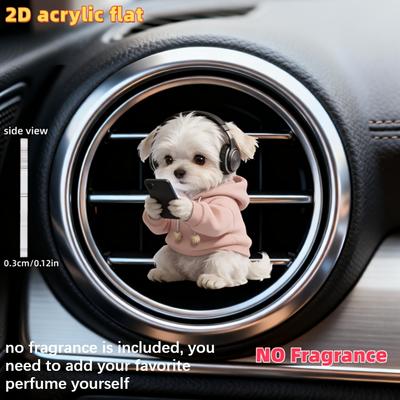 Clip de ventilation de voiture pour chien maltais plat 2D diffuseur décoratif (parfum non inclus), décoration clip pour aérateur de voiture