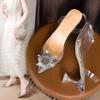 2023 Spring/Summer Sunflower Heeled Sandals: Pointed Toe, Strappy, Transparent Crystal, Thick Wine Glass Heel