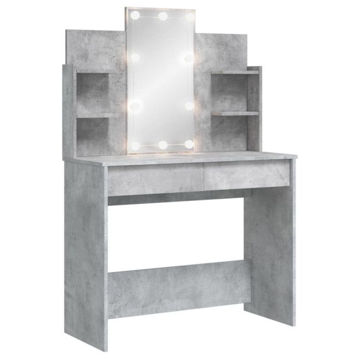 VidaXL Coiffeuse avec Lumières LED, Table de Maquillage avec 2 Tiroirs et 4 Étagères, Table Cosmétique avec Miroir Chambre, 837895