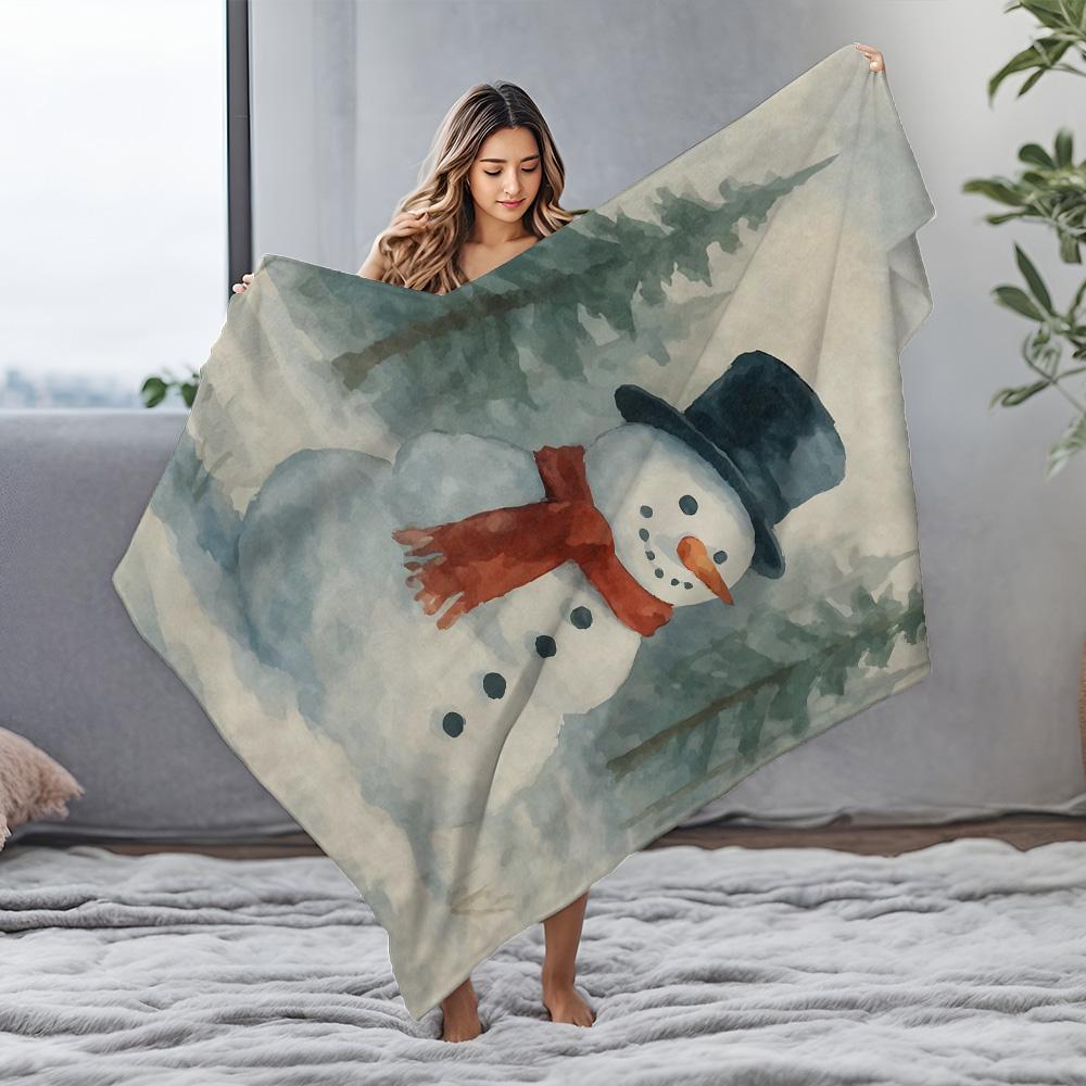 Tuniu Cute Snowman Watercolor Fleece Blanket for Living Room Bedroom Sofa Decorative Throw Blanket