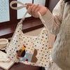 Dopamine Puppy Embroidery Shoulder Bag Y2k Cartoon Handbag Versatile Polka Dot Tote Bag  Girls