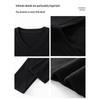 Women's Black V-neck Long-sleeve Slim-fit Thermal T-shirt with Velvet for Autumn/Winter