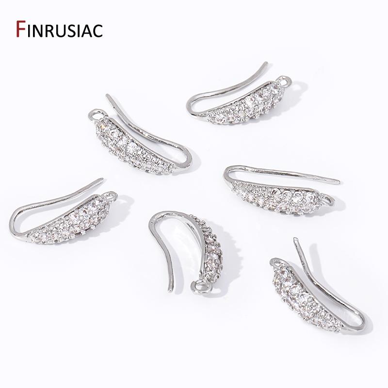 18K Gold Plated Brass Earwires Inlaid Zircon Earring Hooks Findings For DIY Earrings Making Supplies Accessories