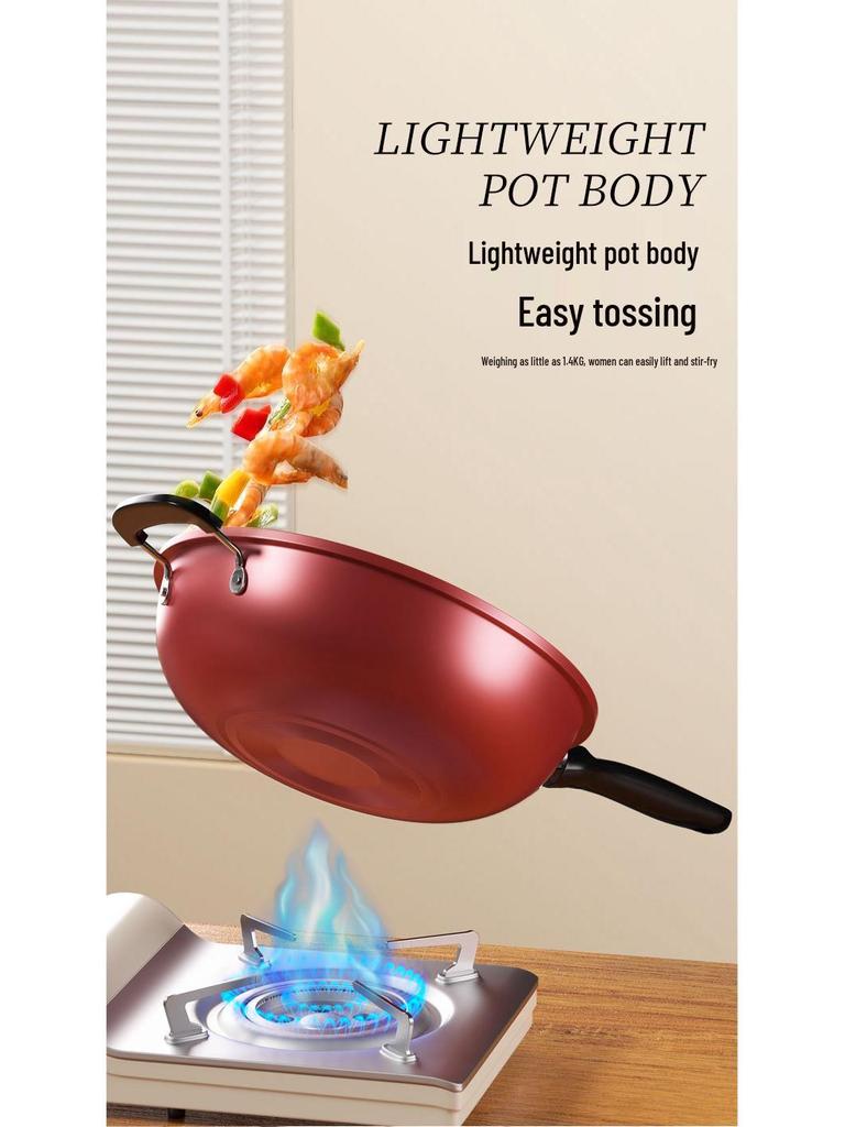 Univerzální nepřilnavý wok s křišťálovým diamantovým povrchem, ploché dno, pánev pro domácí smažení za stálého míchání