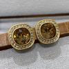 Medieval Heavy Industry Luxury Geometric Yellow High Quality Gem Earrings Light Luxury Fashion Temperament Versatile Women'S Stud Earrings