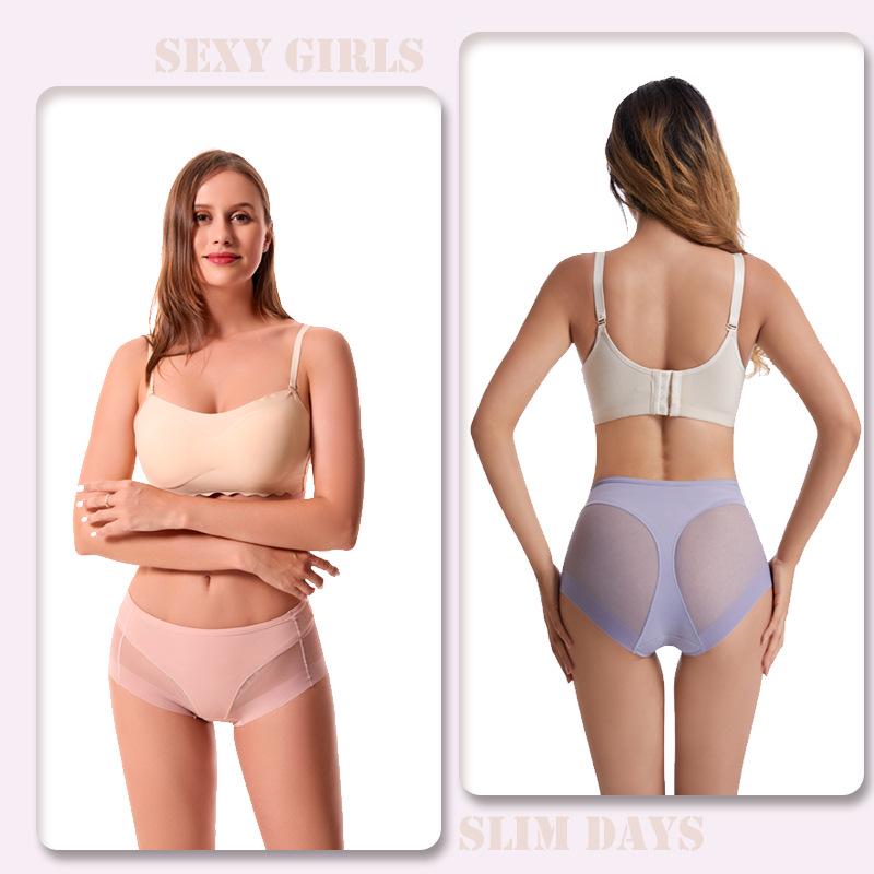 Women's Mid-Waist Briefs - Transparent Mesh, Comfortable Ice Silk, Plus Size