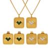 Korean Women'S Niche Design Titanium Steel Square Brand Heart Pendant Necklace Personalized Fashion Earrings Gold-Plated Jewelry Set