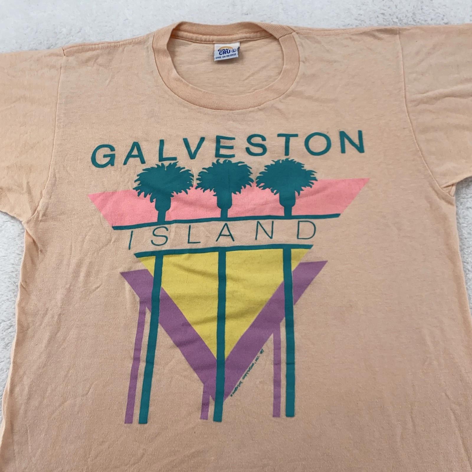 

Vintage Galveston Island Shirt Mens Medium 80s Texas Palm Trees Graphic USA 1987 4XL