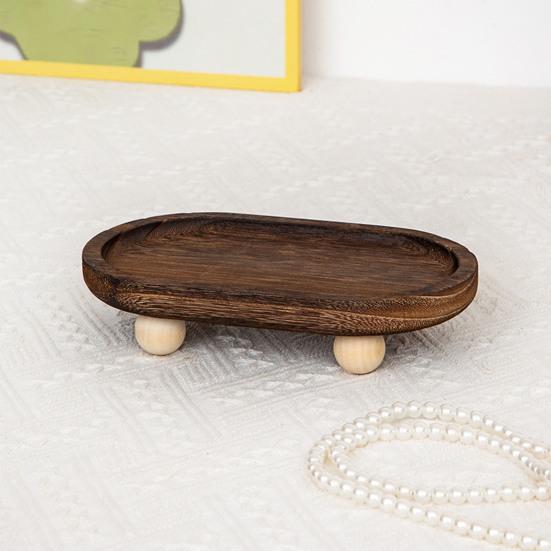 Wooden Riser Tray Multi-functional Round Oval Decorative Tray Pedestal Stand Bathroom Counter Jewelry Organizer Tray Decor