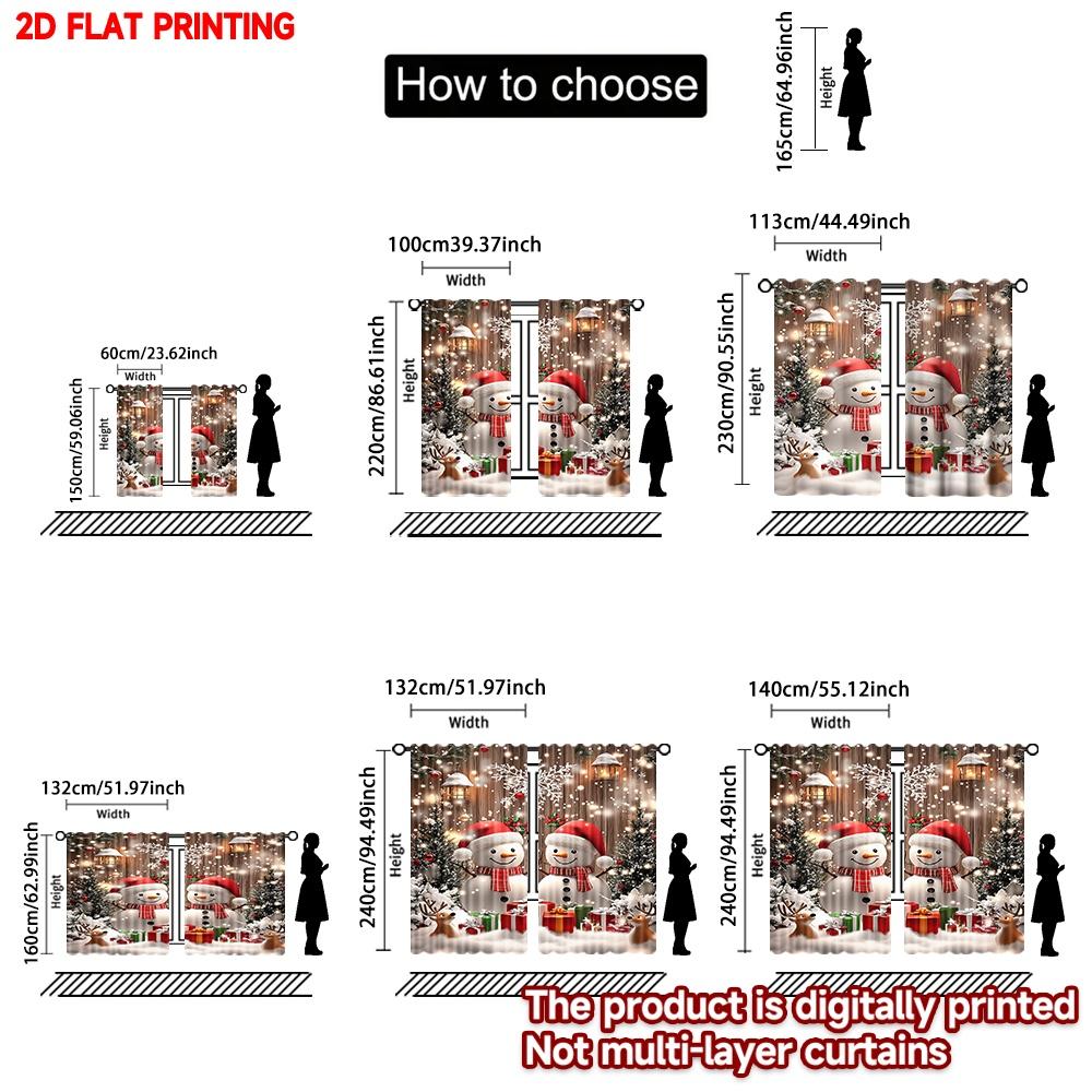 2D Flat Printing 2pcs Christmas Curtains Christmas Snowmen and Gifts Scopic and Stylish 100% Polyester Fiber Holiday Decorations