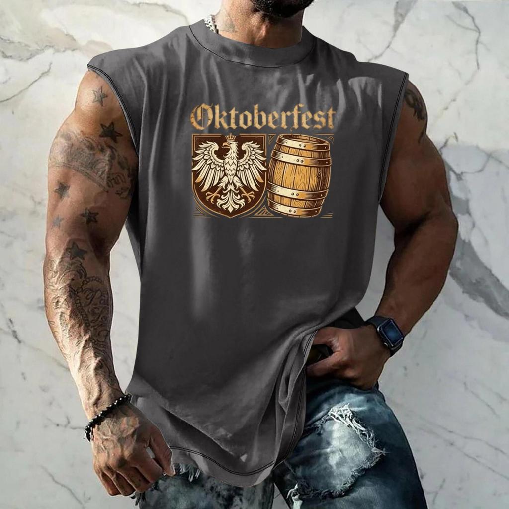 Men Sleeveless Tank Top Oktoberfest Graphic Print Loose Fit Muscle Shirt Casual Streetwear Summer Workout Vest