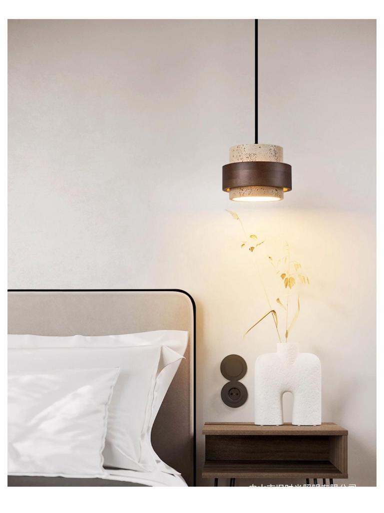 Vintage Yellow Travertine Wabi-Sabi Style Bedside Pendant Light for Bedroom, Bar, or Study