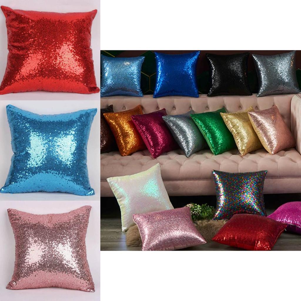 Chameleon Fabric Sequin Pillowcase With Solid Color For Living Room Decor