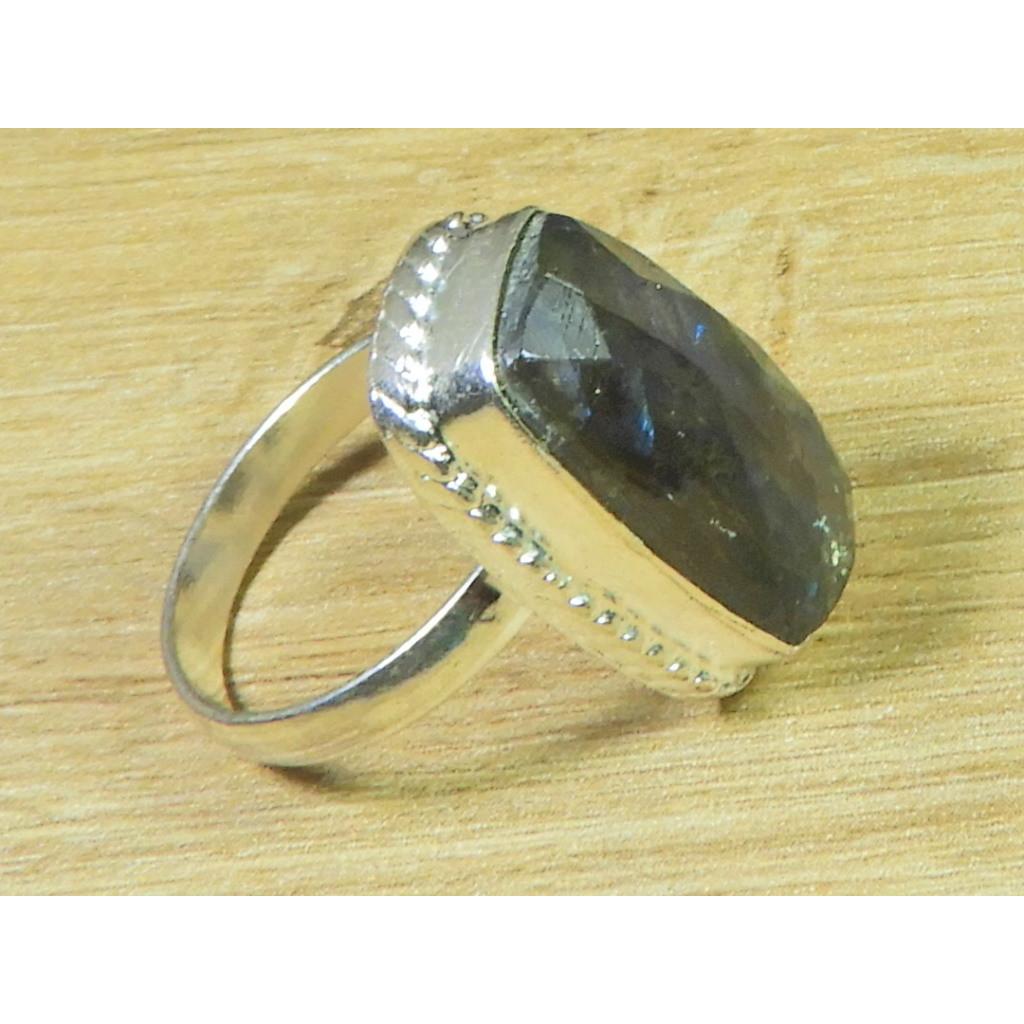 Natural Labradorite 925 Sterling Silver Octagon Handmade Vintage Ring US-7 MK-70