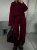 European & American Style Women's Solid Color Long Sleeve Wide Leg Pants Sweater Set