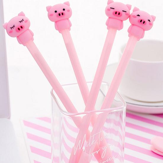 4Pcs Lovely Cartoon Pig 0.38mm Gel Ink Pen Student Gift Office School Stationery