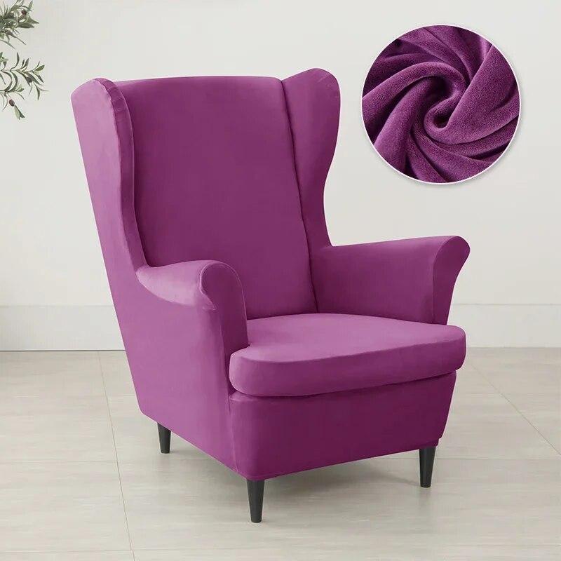 Nordic Solid Color Wing Chair Cover Velvet Stretch Armchair Covers Removable Relax Sofa Slipcovers with Seat Cushion Slipcover