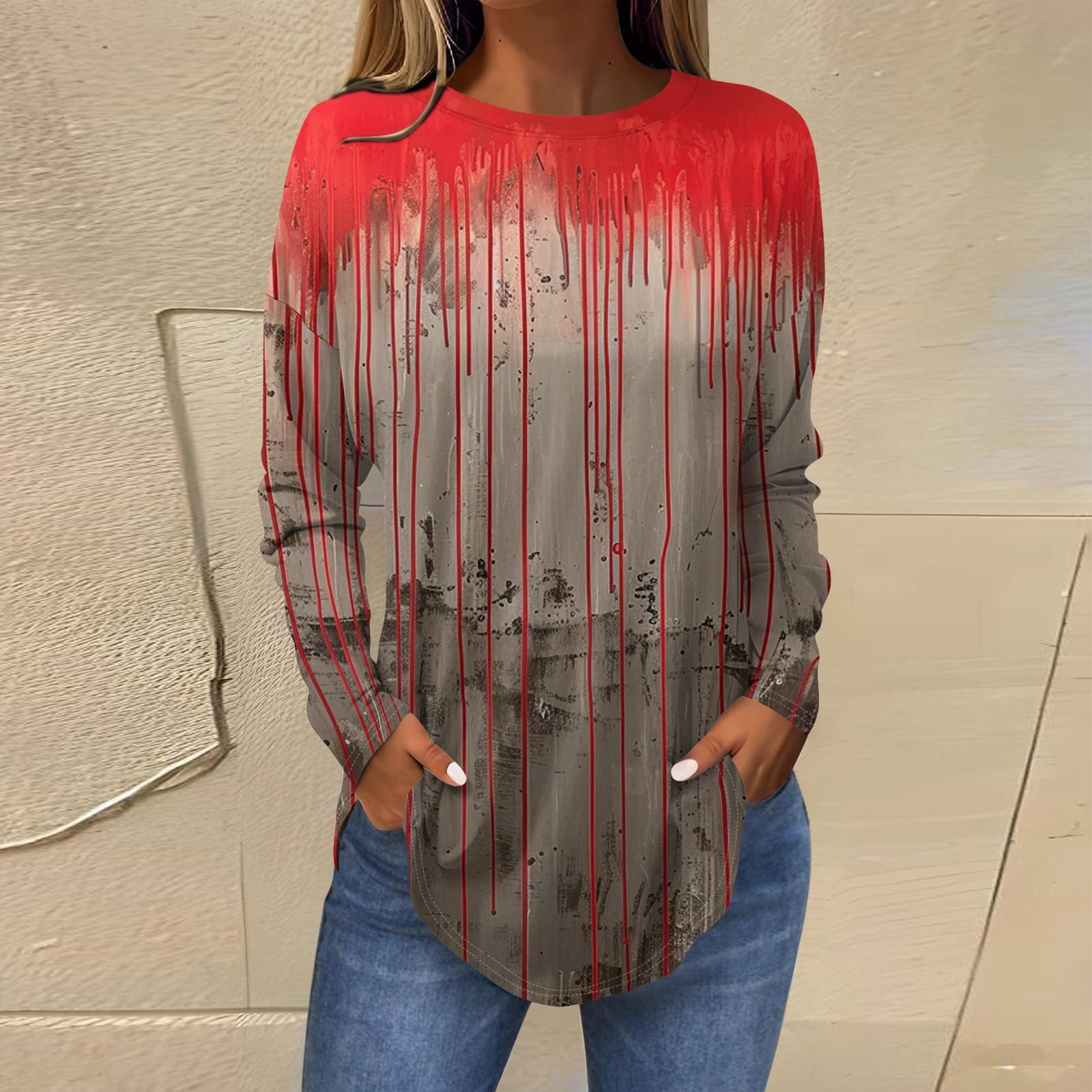 

Модные женские повседневные топы с длинными рукавами и круглым вырезом с принтом S