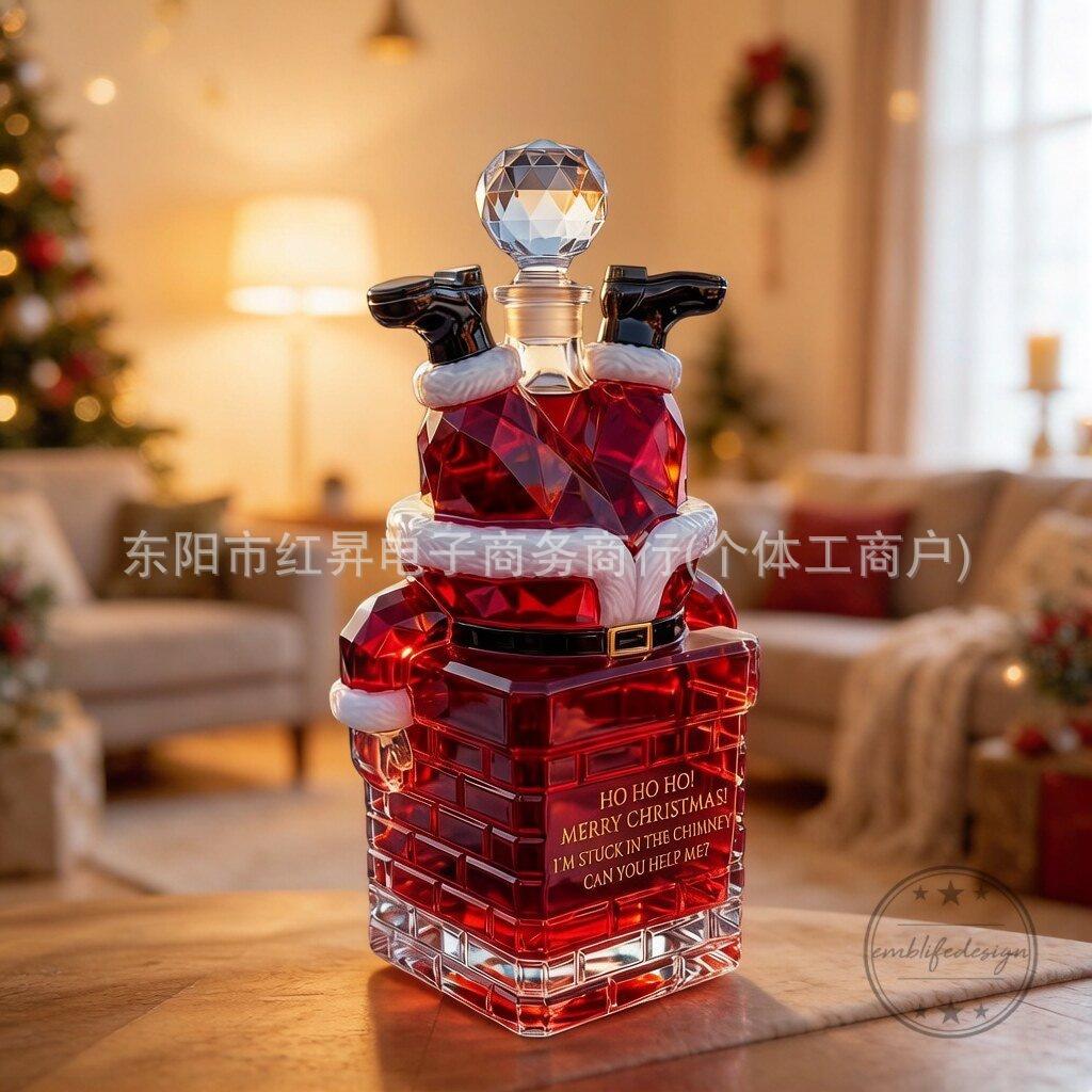 Santa Stuck In Chimney Wine Bottle Cover, Reusable Christmas Decoration, Fits Wine Bottles, Creative Holiday Party Decor, Red