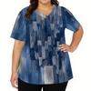 Women's Fashion V-neck Short Sleeve Workwear With Pockets Printed Tops