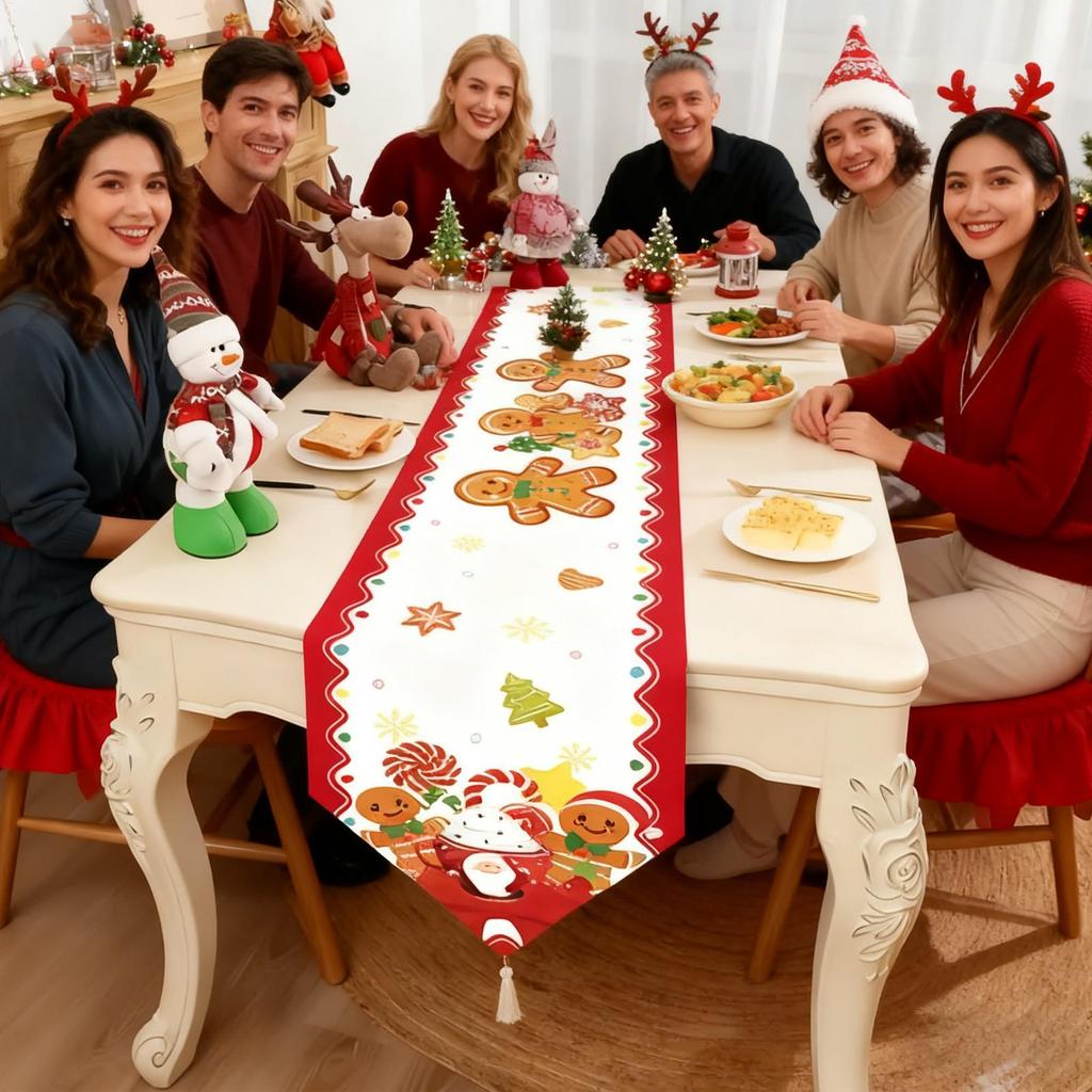 Christmas Runner For Table Long Soft Christmas Decorations Gingerbread Man Santa Claus Winter Table Runner For Winter Party