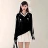 Bow Tie Women Long Sleeved T-shirts V-neck Loose Long Sleeved Pullover Tee Korean Style Autumn New Fashion Women's Top