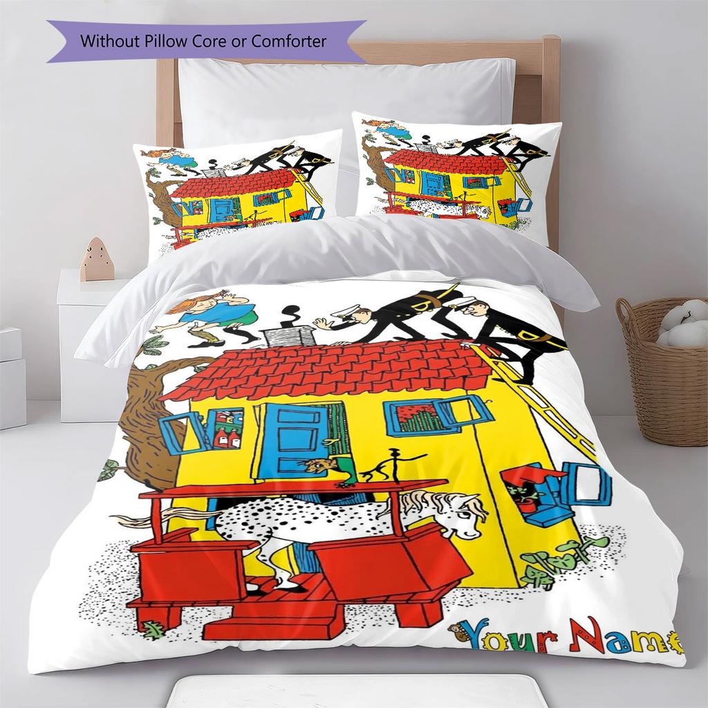 Pippi Longstocking Custom Name Pattern Bedding,Quilt Set Quilt Cover Pillowcase Home Birthday Gift(1 * duvet cover + 2 * pillowcase, without core)