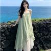 Light green seaside vacation suspender skirt women's medium and long 2026 summer new French thin small fresh dress