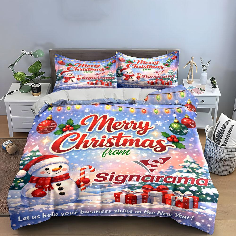 Merry Christmas Snowman Decor Bedding Duvet Cover Set Duvet Cover Pillowcases (1*Duvet Cover 2*Pillowcases, Without Duvet Insert)