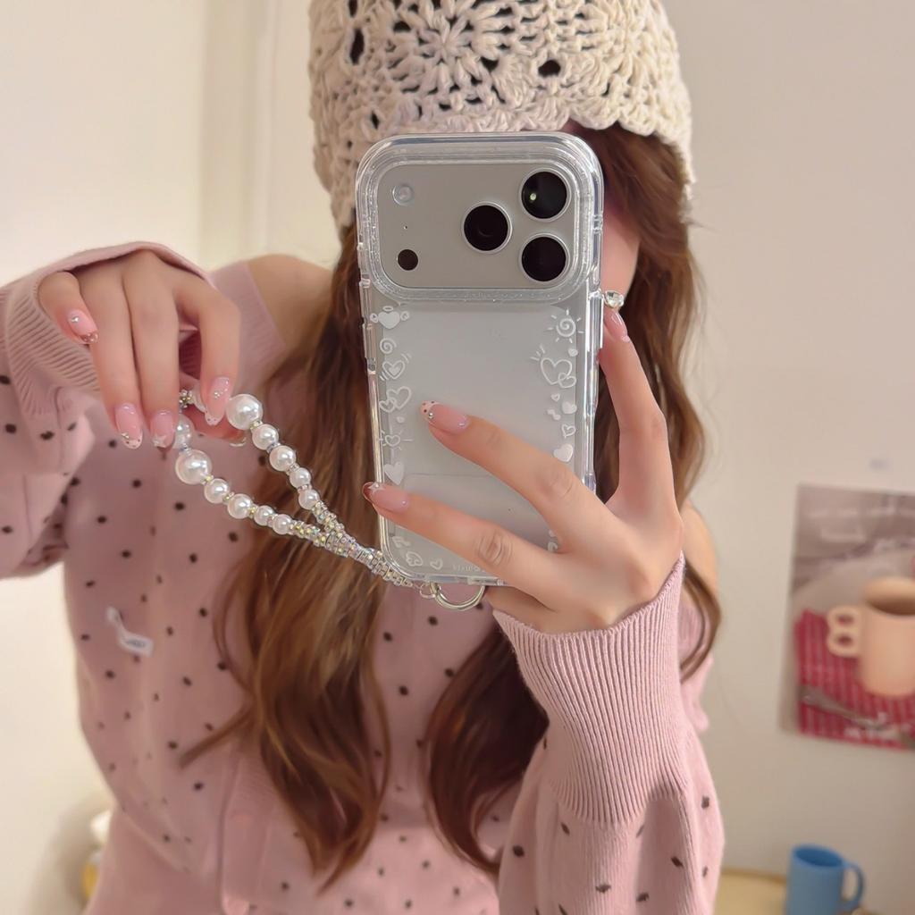 White heart border for iPhone 16 Pro Max, iPhone 17 Pro case, 15 protective case, 13/14 women