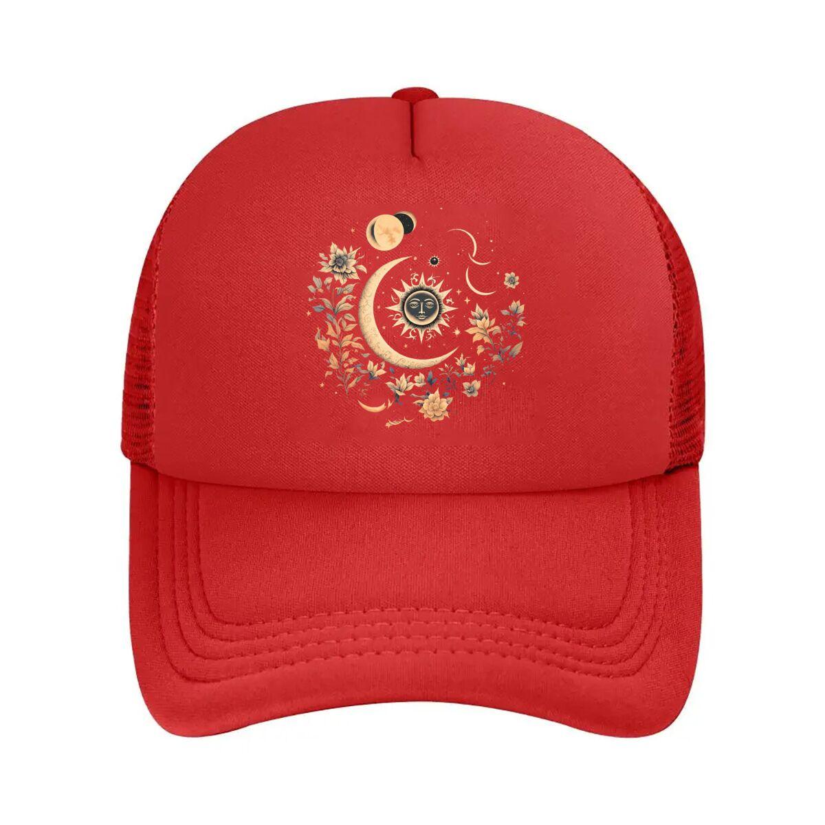 Bohemian Sun Moon Floral Wall Art  Mesh Baseball Cap Hip Hop Adjustable