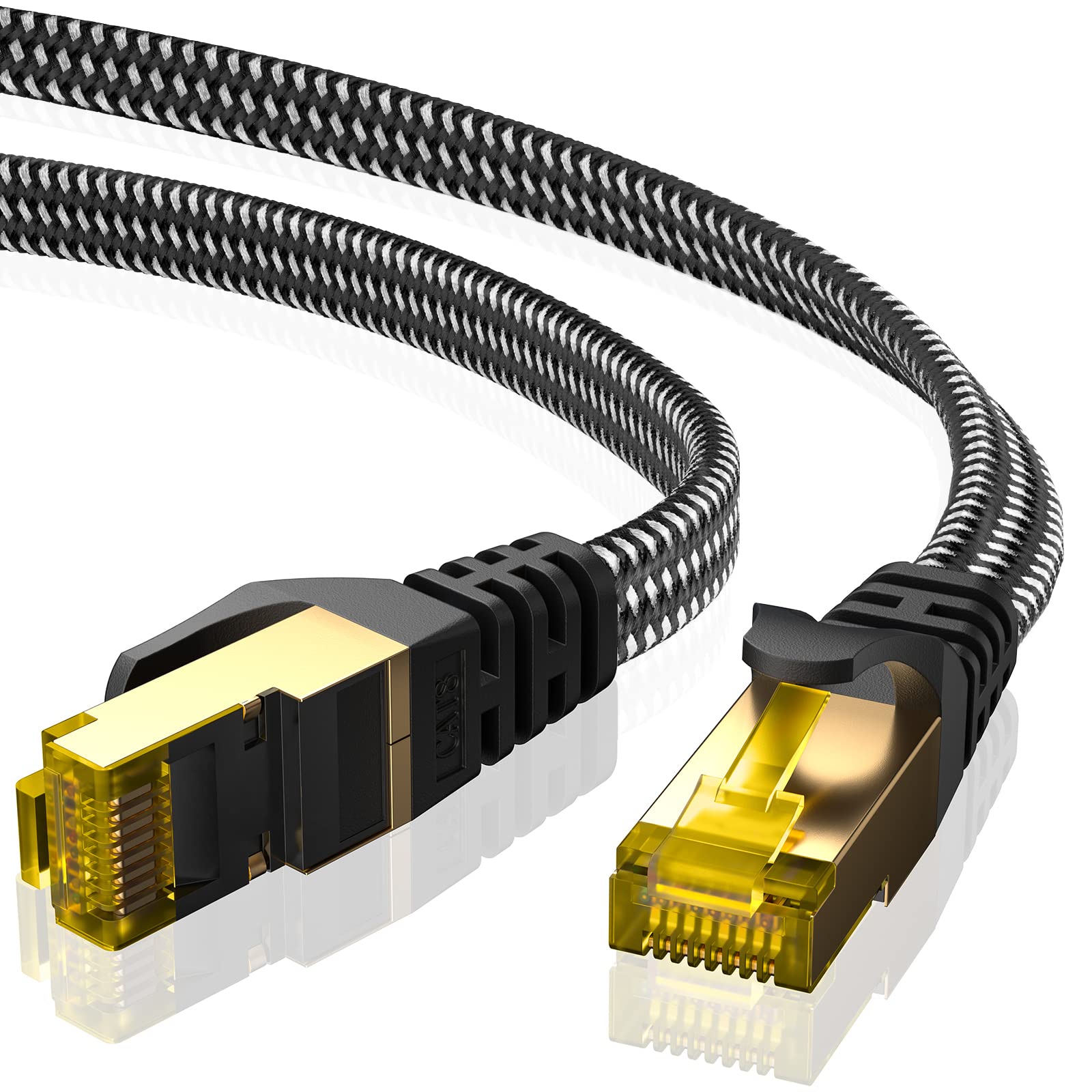 

BUSOHE LAN Cat8 Плоский Плетений Тонкий Ethernet-Кабель Високої Якості з 8 Покриттями RJ45 Підходить для Включає 50 Кріплень Кабель, 50М, Кабель, Швидкість, Роз єм, чорний