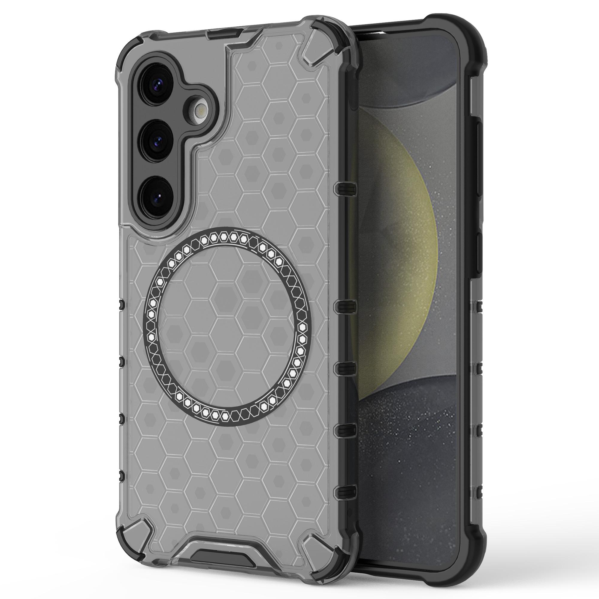 

For Samsung Galaxy S24+ Case Honeycomb Magnetic Phone Cover Hybrid TPU+PC Material Grey
