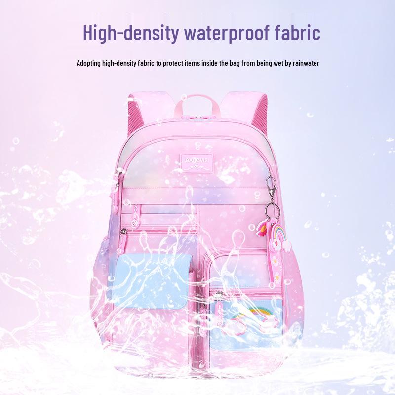 Rainbow-Design Large Capacity Backpack for Girls, Grades 1-6