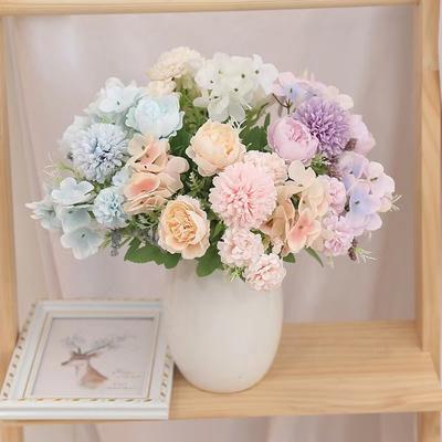 Nordic Artificial Peony Rose Hydrangea Bride Holding Artificial Flowers Home Living Room Scene Layout Birthday Party Decoration
