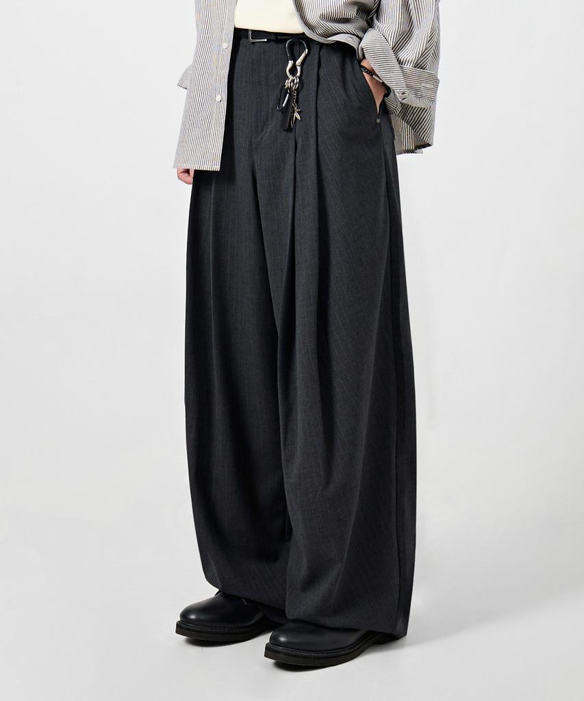 Dimiteulibeullaeg Adjust Double-Pleat Wide Slacks_Stripe Charcoal