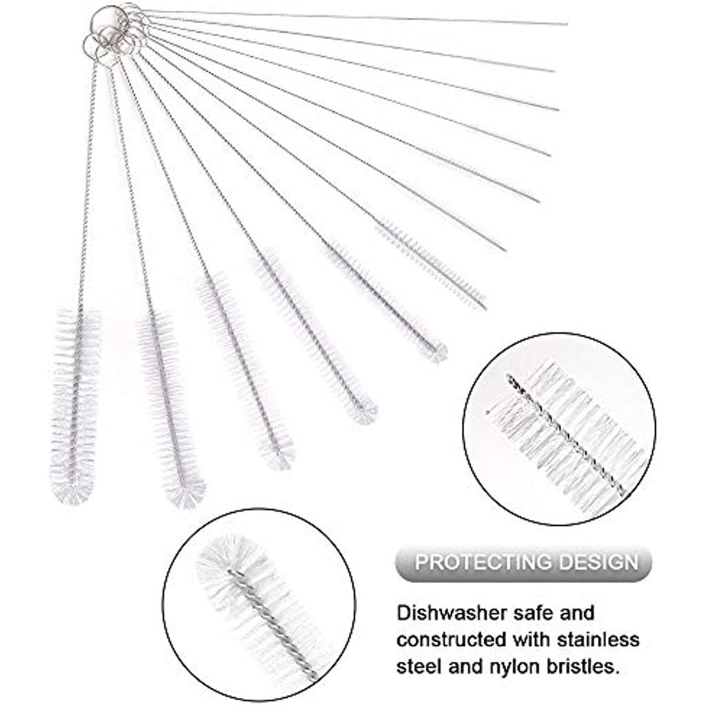 Bottle Brush, 12Pcs Cleaning Brush Set Multipurpose Pipe Bottle Brush, Keyboard, Test Tube, Kettle Mouth, Sink, Bottles, Coffee Machine (White)