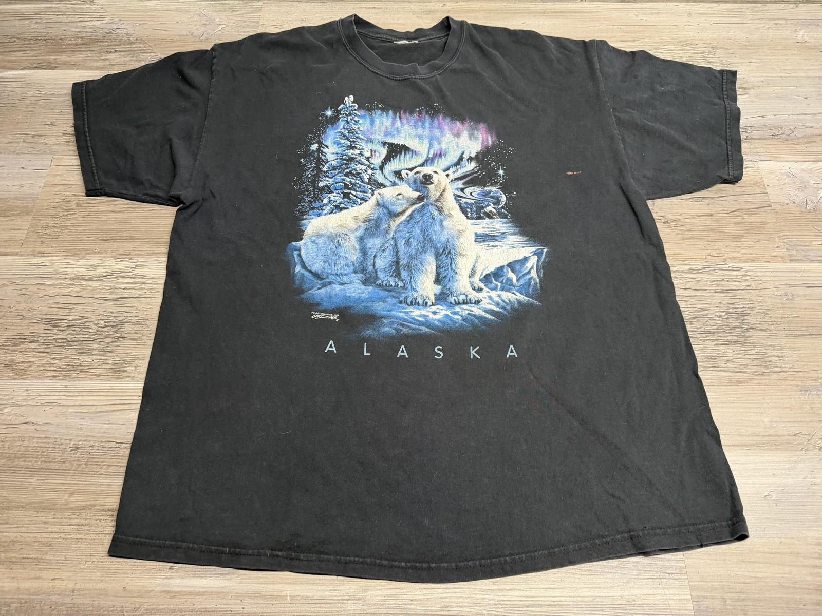 Vintage 90s Alaska Polar Bear Aurora Borealis Graphic T-Shirt Polar Graphics XL Unisex T-Shirt S
