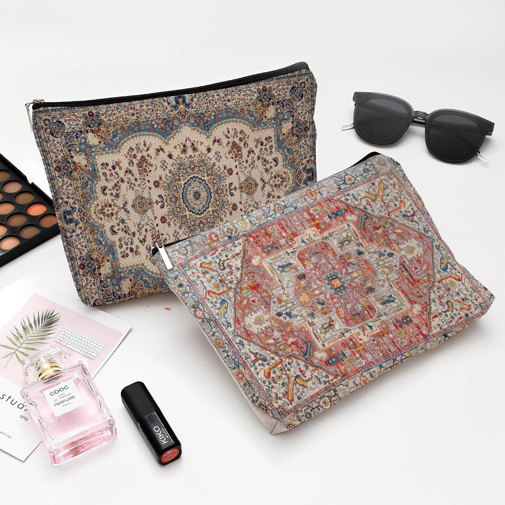 New Creative Pattern Zipper Storage Bag Printed Fine Hemp Cloth Bag Women's Multi Functional Makeup Bag